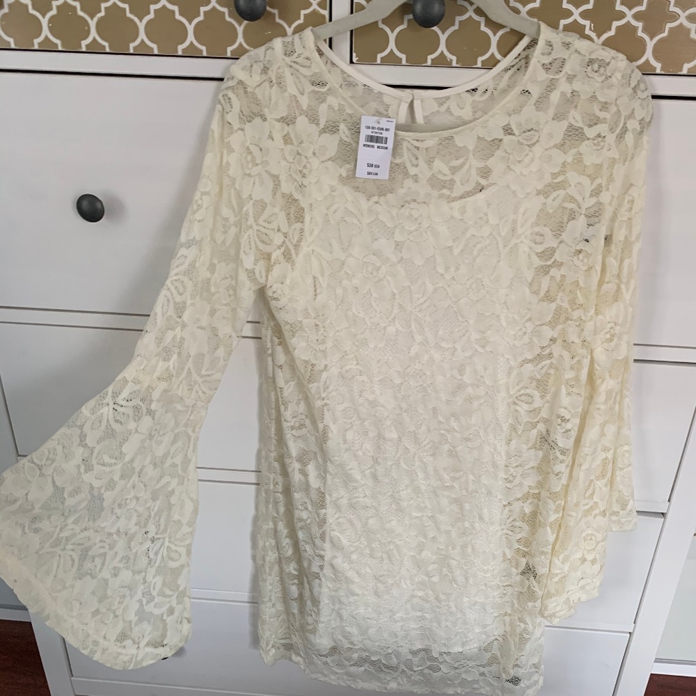 Abercrombie & Fitch Cream Lace Bell Sleeve Dress